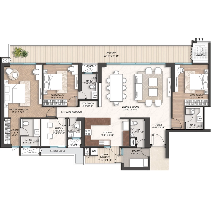 AIPL Riviera Floor Plan 4 BHK